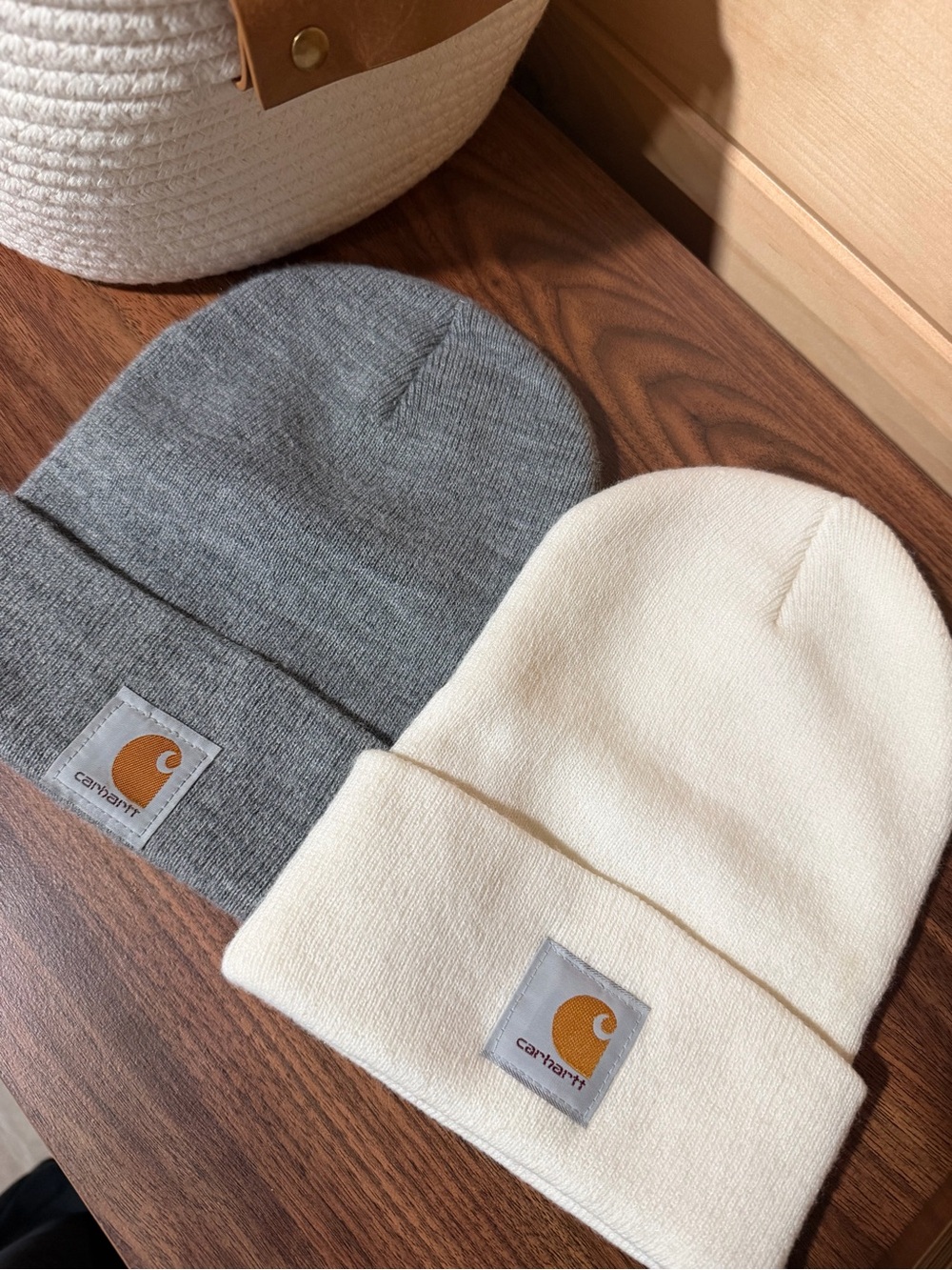 Carhartt Knit Beanie Pair in Gray & Cream